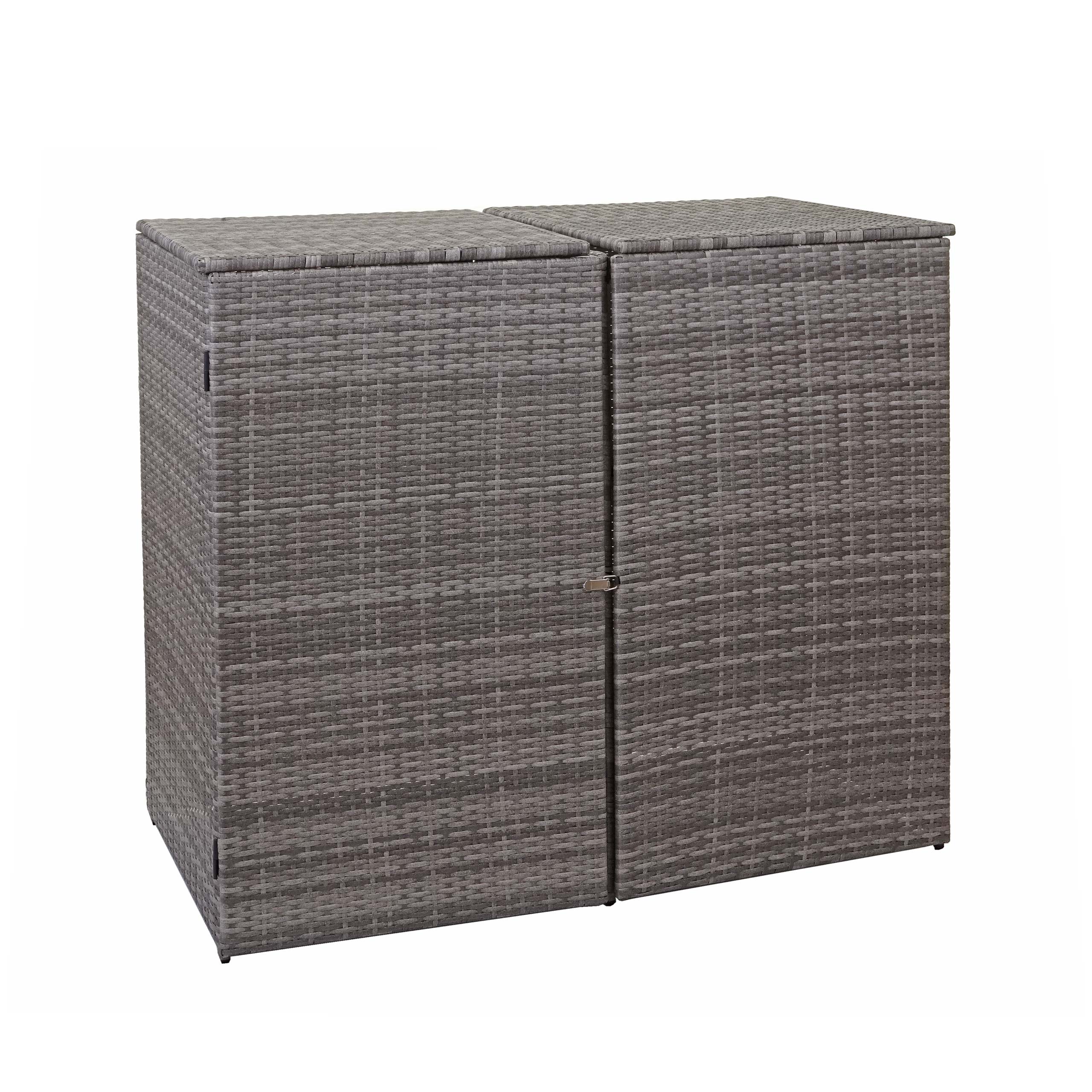 2er-Mülltonnenverkleidung MCW-E25, Mülltonnenbox Mülltonnenabdeckung, Poly-Rattan 2x120l ~ grau