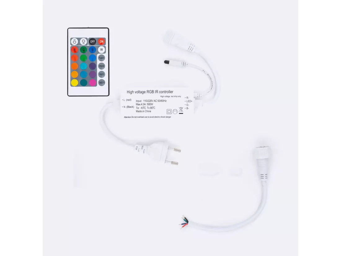 Contrôleur pour Ruban LED RGB 220V AC 192 LED/m Largeur 12 mm Coupe Soudable 10 cm RGB