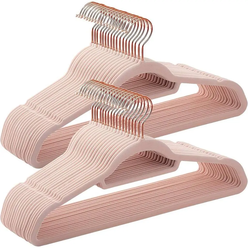 Set van 50 fluwelen Kledinghangers met Anti-Slip, Roze Hangers met Gouden Haak