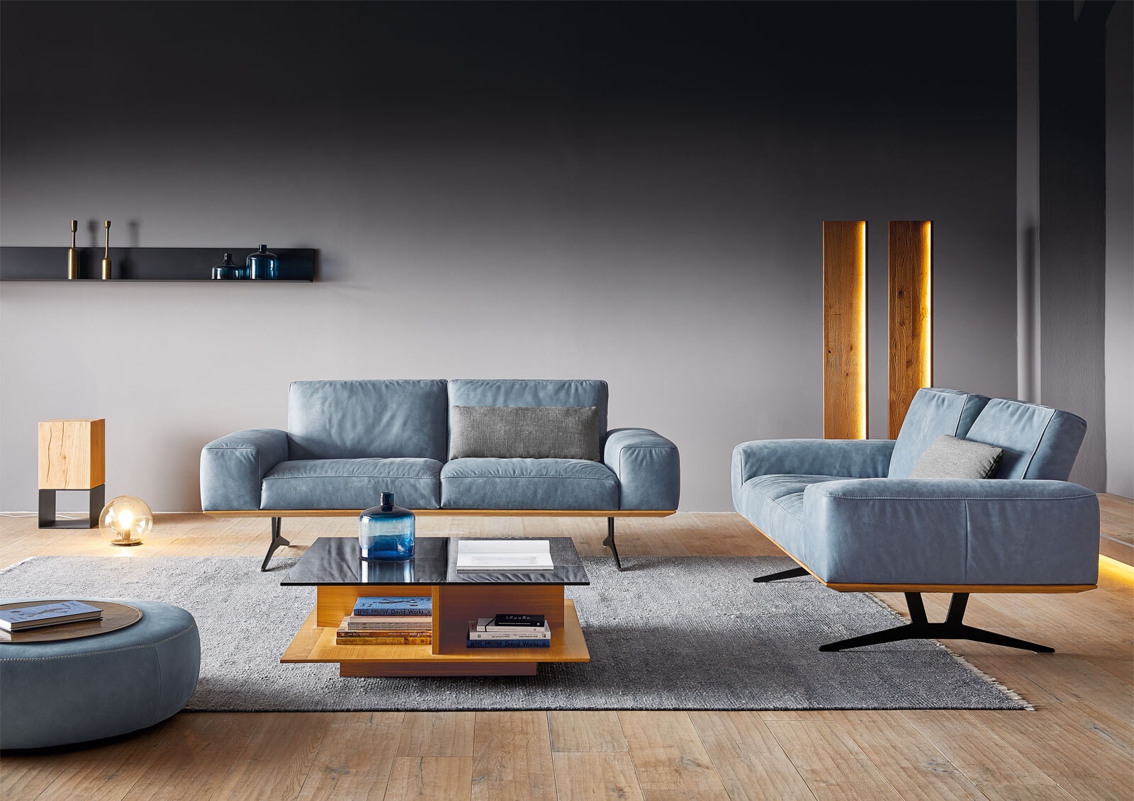 KOINOR Ledersofa 2,5-Sitzer HIERO mareblau