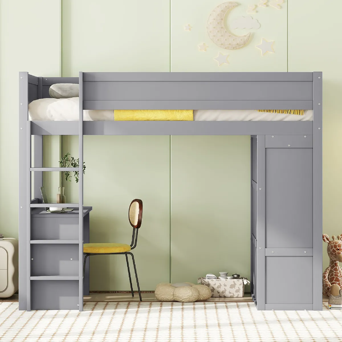 KOMHTOM Lit d'enfant 90x200 cm multifonctionnel gris