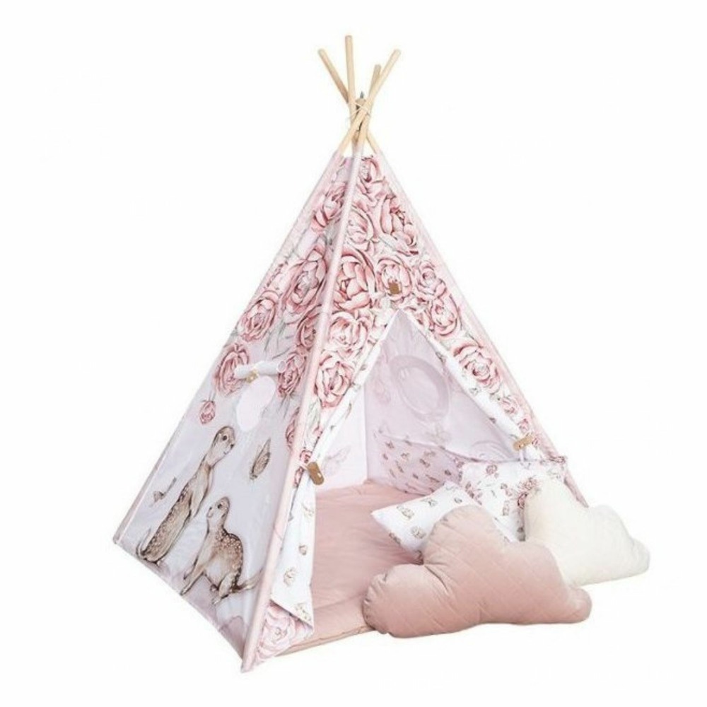 Tipi enfant pivoine avec coussins