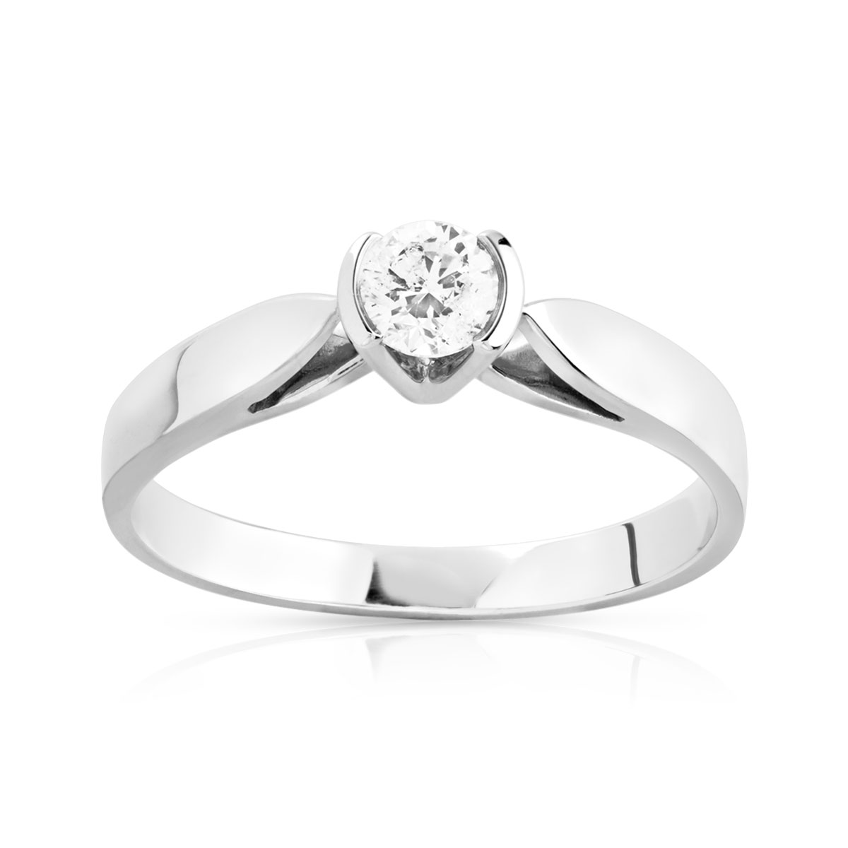 Bague solitaire or blanc 750 diamant synthétique 0.25 carat