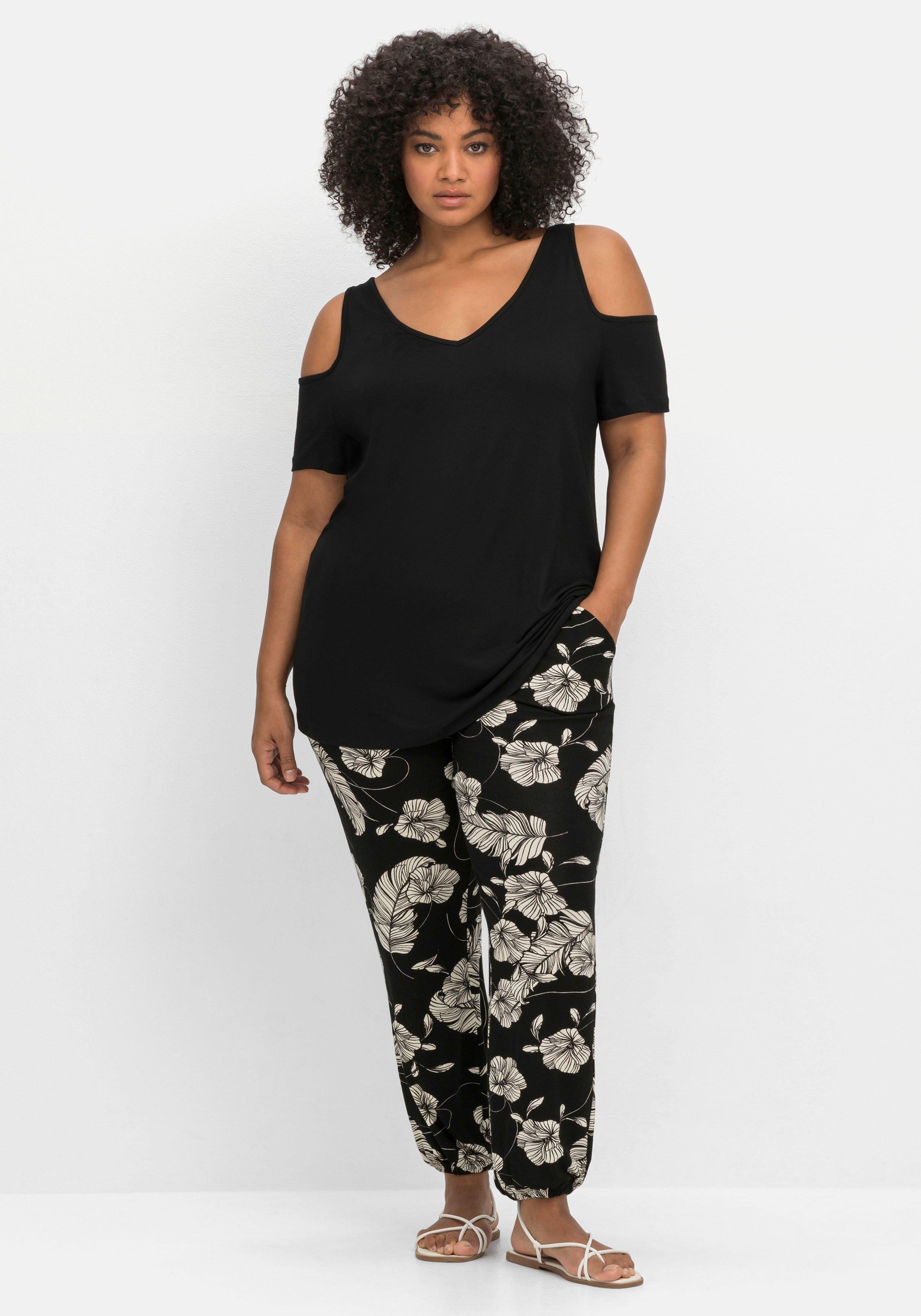 Jerseyhirt mit V-Ausschnitt, im schulterfreien Look