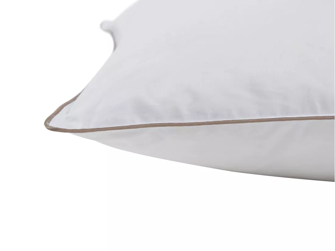 Oreiller anti-acariens enveloppe percale 93fils/cm² - 50 x 80 cm - garnissage plumettes et duvet - Blanc passepoil taupe - FEATH de PALACIO