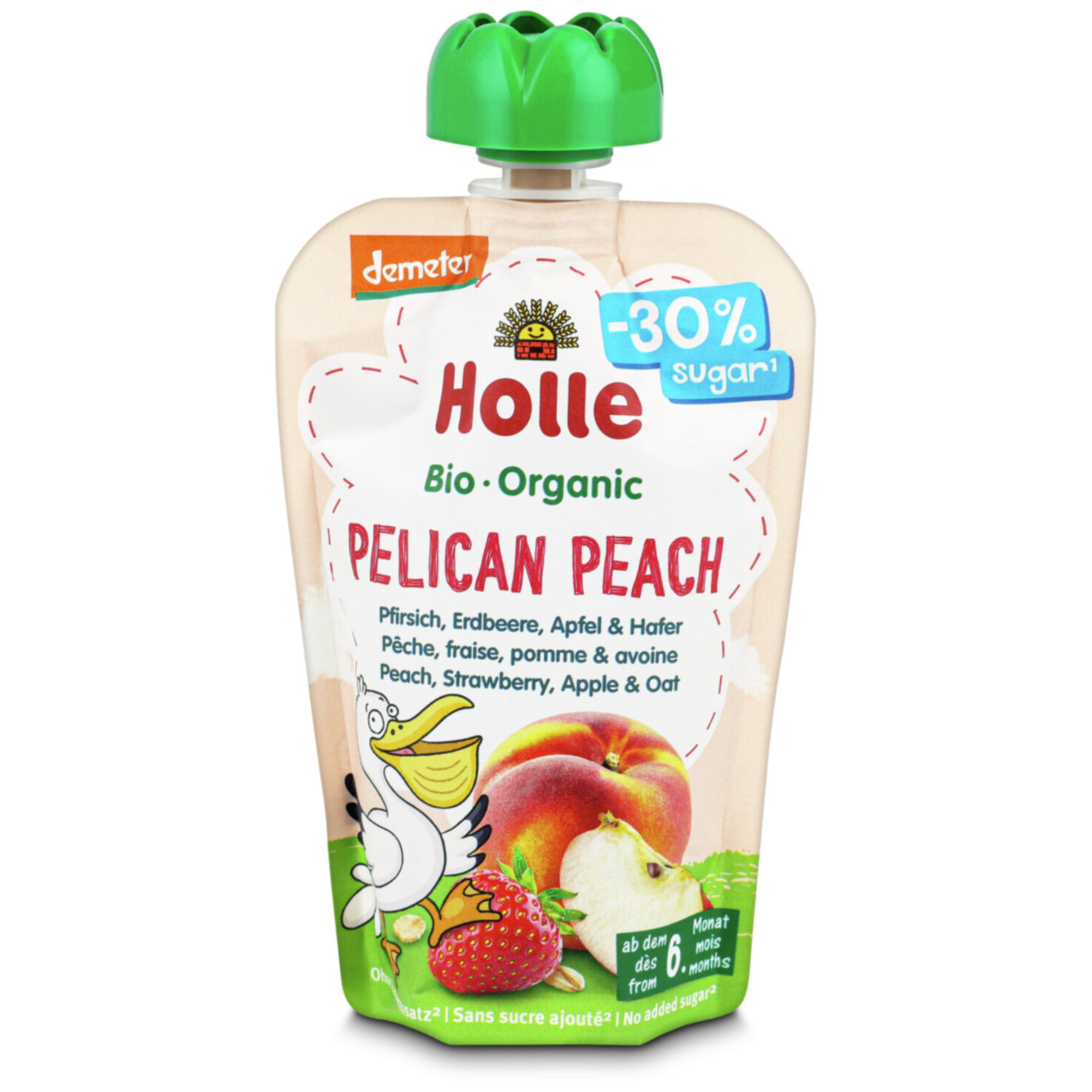 Holle Quetschie Pelican Peach Pfirsich, Erdbeer, Apfel & Hafer 6+ Monate