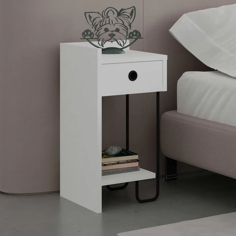 Emob Stijlvol Wit Nachtkastje - Woody Mode - 100% Melamine Gecoat