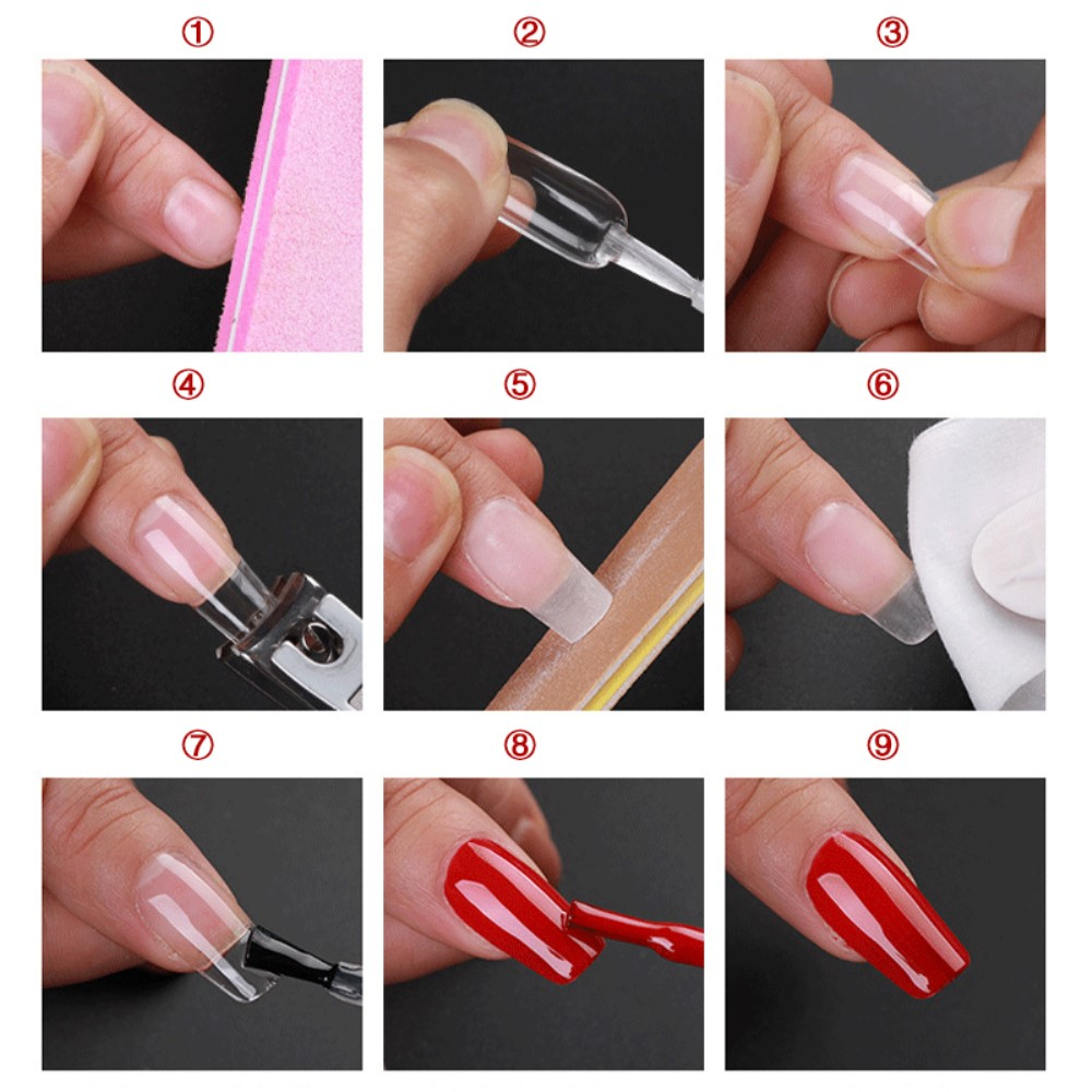 (500er Set) Square Kunstnägel Full Cover Fake Nail Tips für die Maniküre 10 Grössen - Weiss