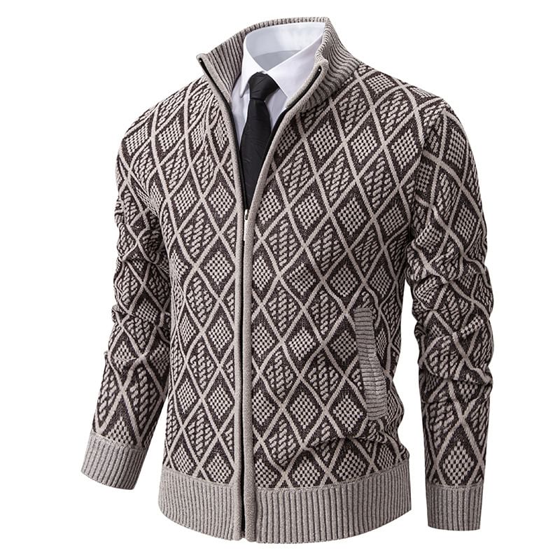Sunkissed - Mock Neck Jacquard Zip Cardigan