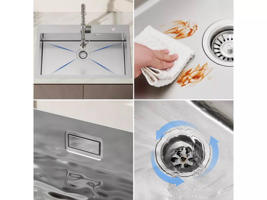 Auralum MAX Évier de Cuisine 1 Cuve Inox Brossé 304 75*45*19CM - Évier 1 Bac avec Égouttoir pliable-Grande Capacité avec Deux Trous de Montage