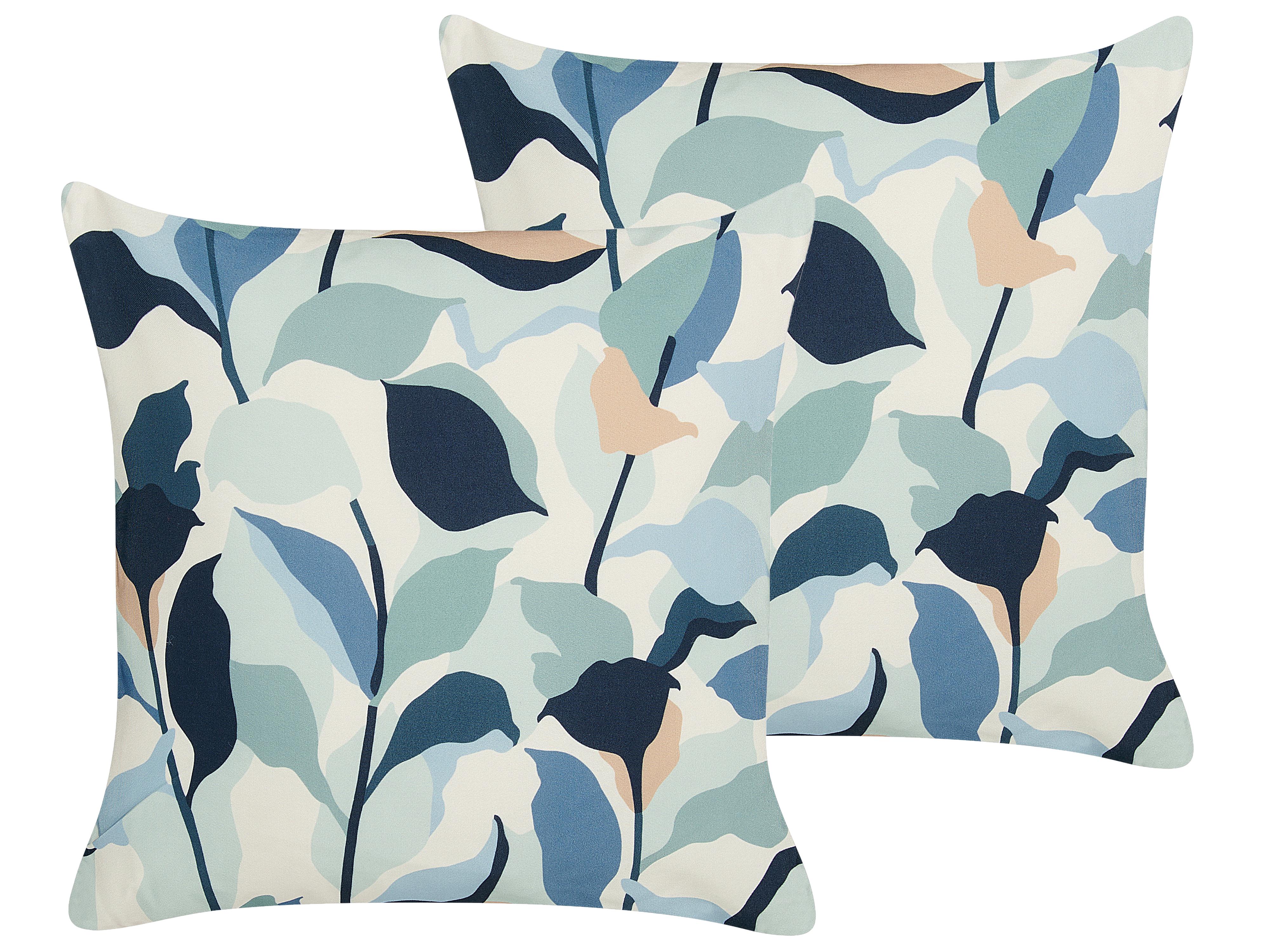 Set van 2 tuinkussens VEGLINO bladpatroon 45 x 45 cm Blauw