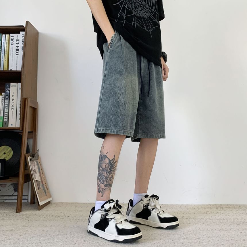 Hushgrain - Denim shorts met trekkoord in de taille en wijde pijpen