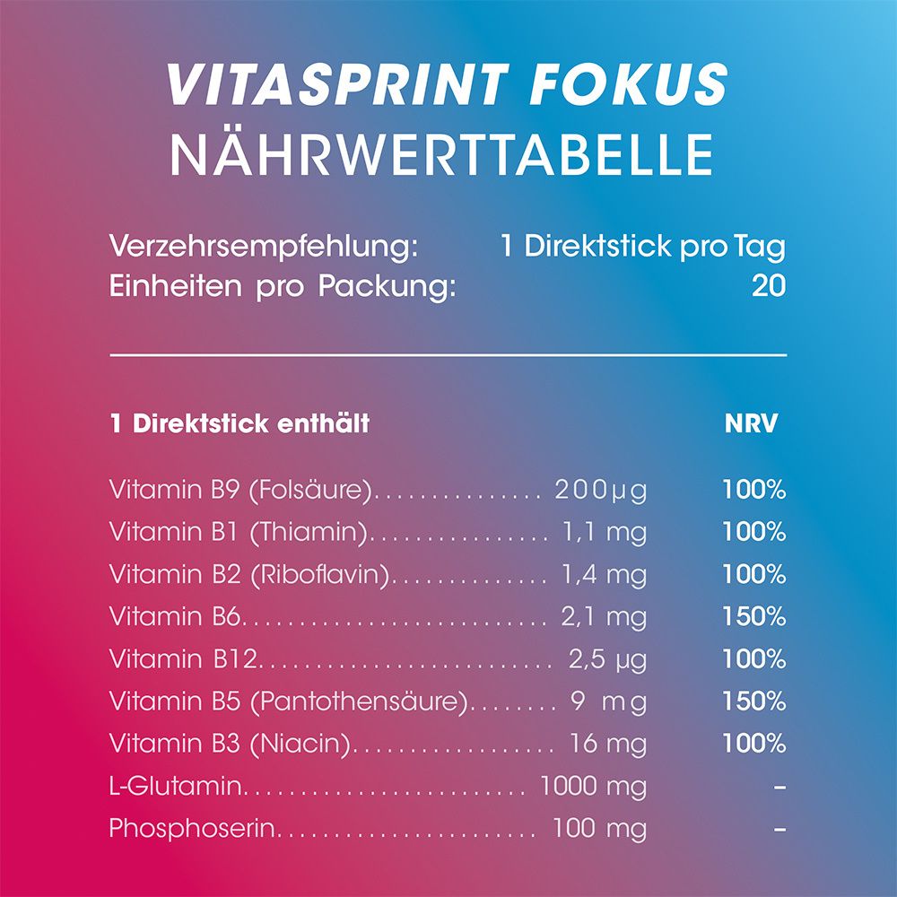 Vitasprint Fokus Direktsticks – Vitamin B5 für mentale Leistungsfähigkeit