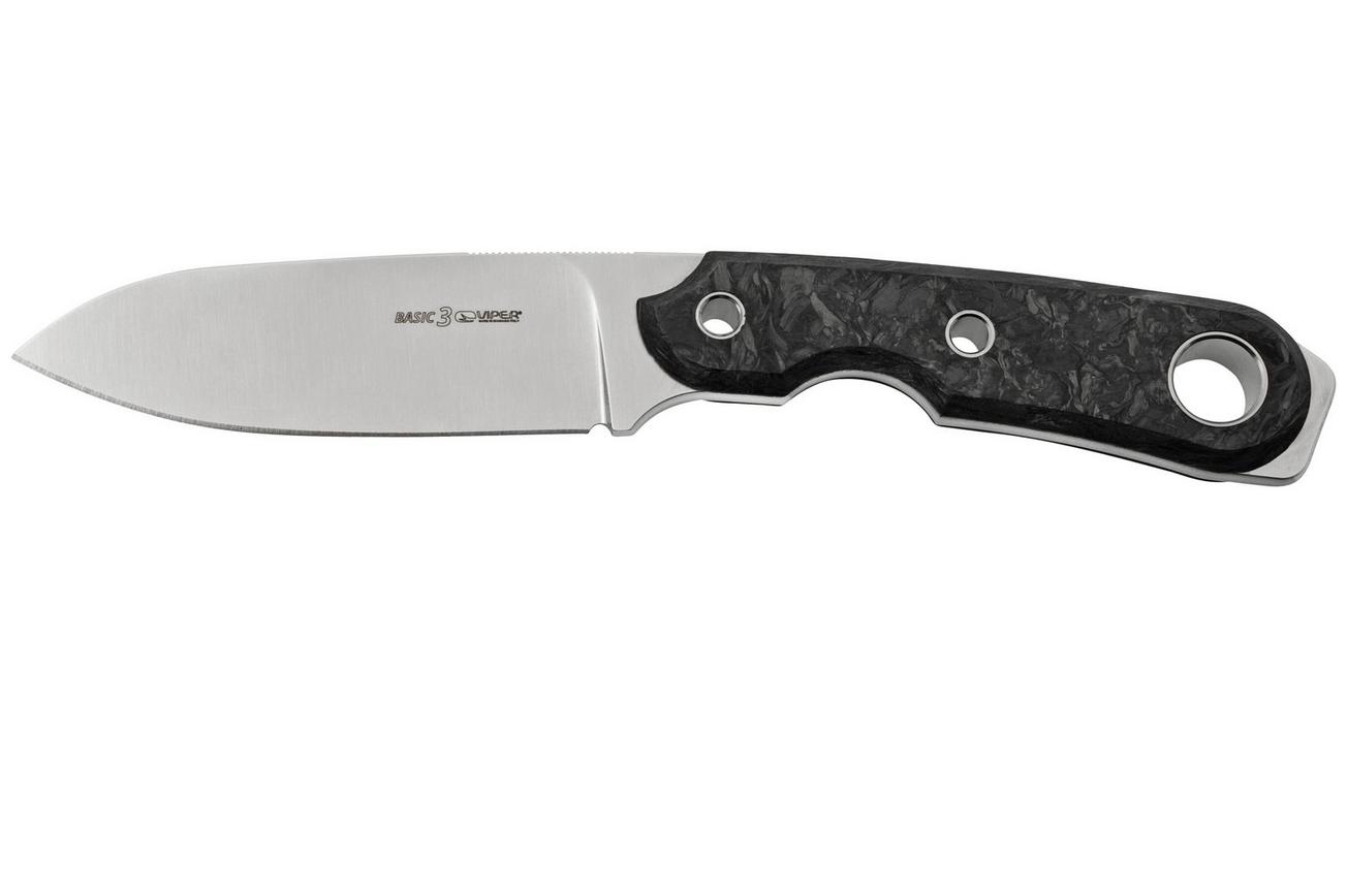 Viper Basic 3 VT4034FCM MagnaCut Spear Point Satin, Marbeled Carbon, vaststaand mes