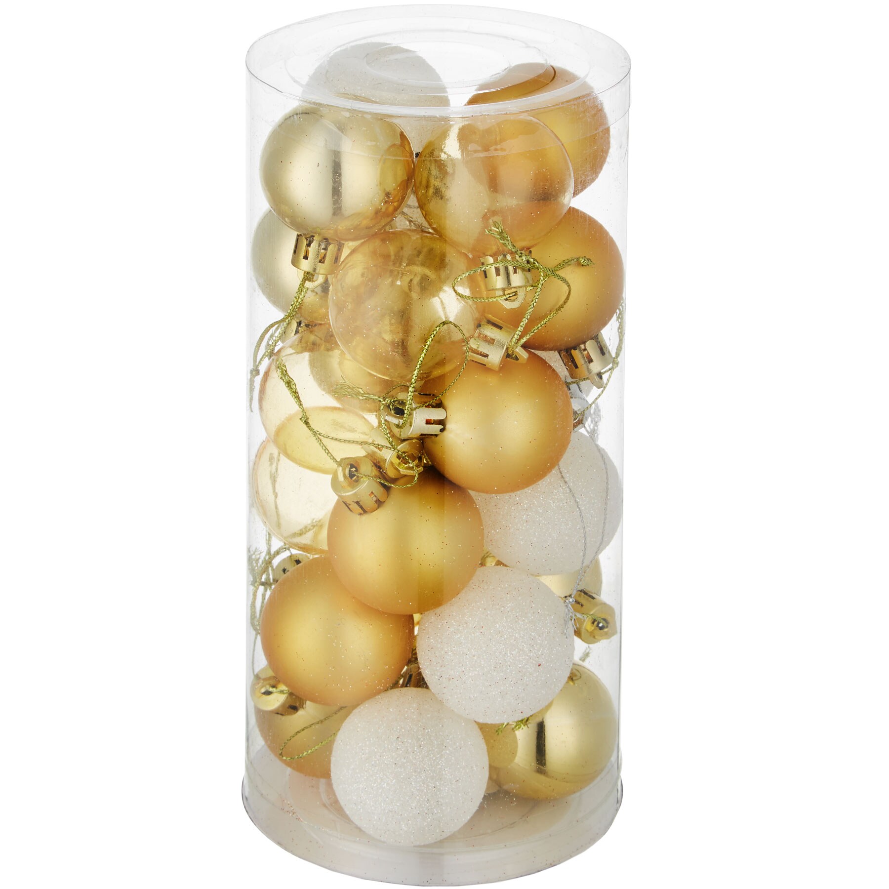tectake® Weihnachtskugeln, 24er-Set in Weiß und Gold, matt, glänzend, glitzernd und transparent, Durchmesser 4 cm