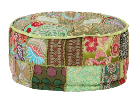 Pouf rond en coton fait à la main 40 x 20 cm Vert