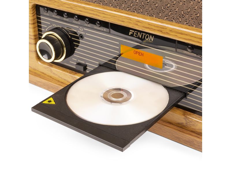 Fenton Plattenspieler Memphis Vintage Hellbraun Retro Plattenspieler mit Radio, Bluetooth, Media-Player und Umwandlungsmöglichkeit für Schallplatten und Kassetten