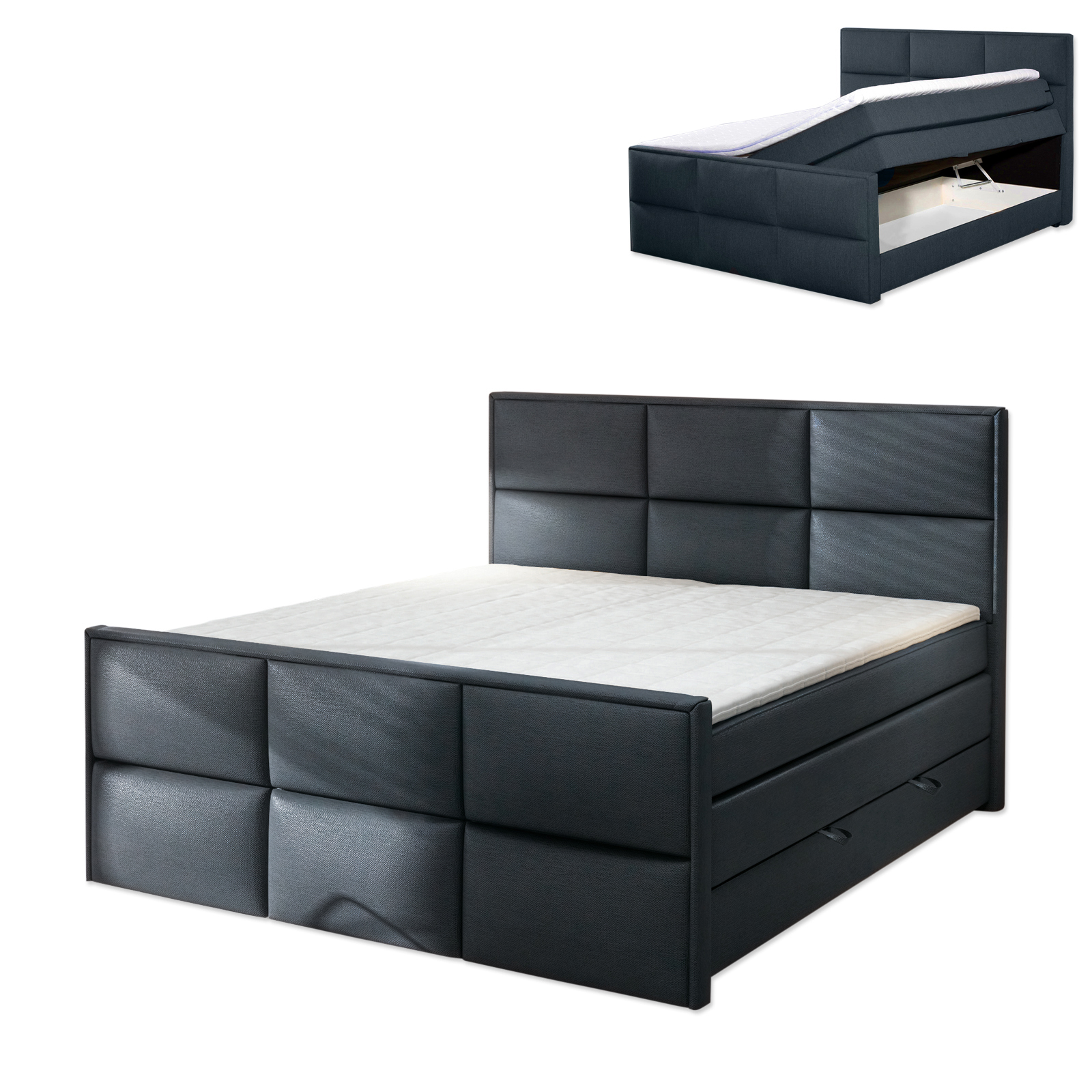 Boxspringbett - schwarz - Bettkasten - H3 - 160x200 cm