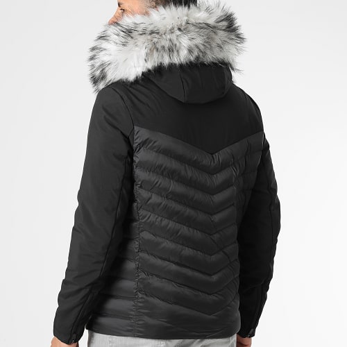 Doudoune Capuche Tech Fitted Avec Fourrure Grise 0053 Noir