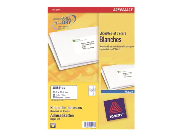 Avery - 33.9 x 64 mm 600 stk (25 ark x 24) adresselapper