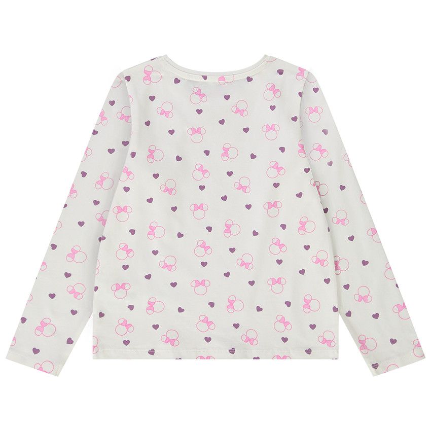 T-shirt manches longues en jersey imprimé Minnie Disney pour fille - Ecru