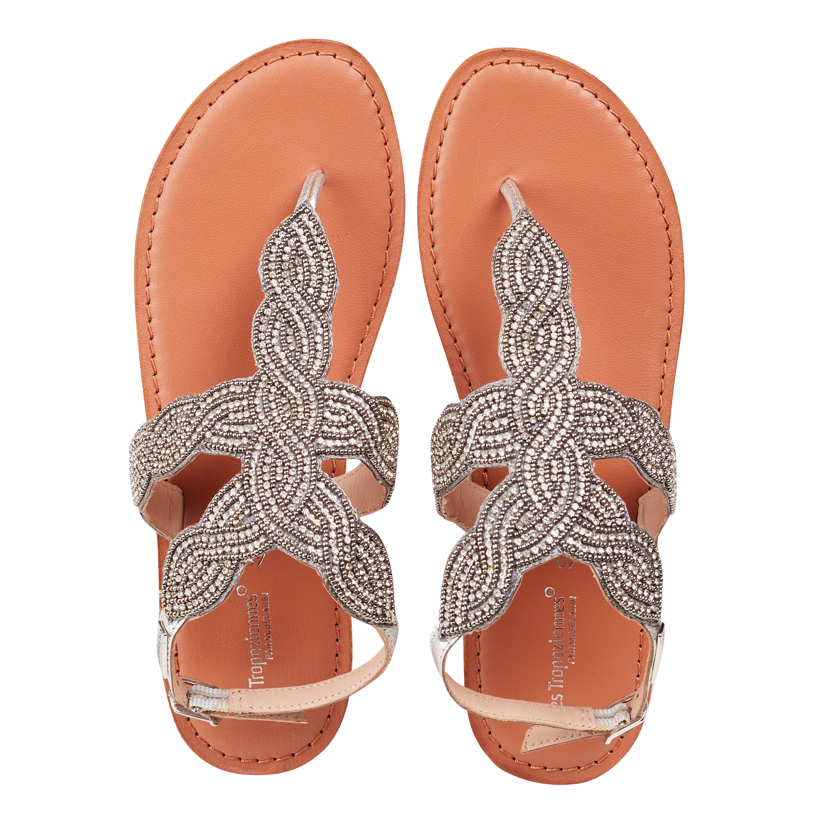 IMAGINE - Sandales plates à strass en cuir | Blanc