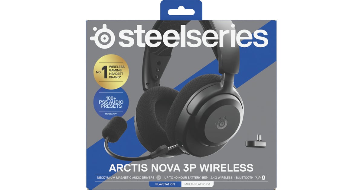 SteelSeriesArctis Nova 3P Wireless over-ear gaming headset  (Zwart, 2.4 GHz / Bluetooth 5.3, Pc, PlayStation 5, PlayStation 4, Switch)
