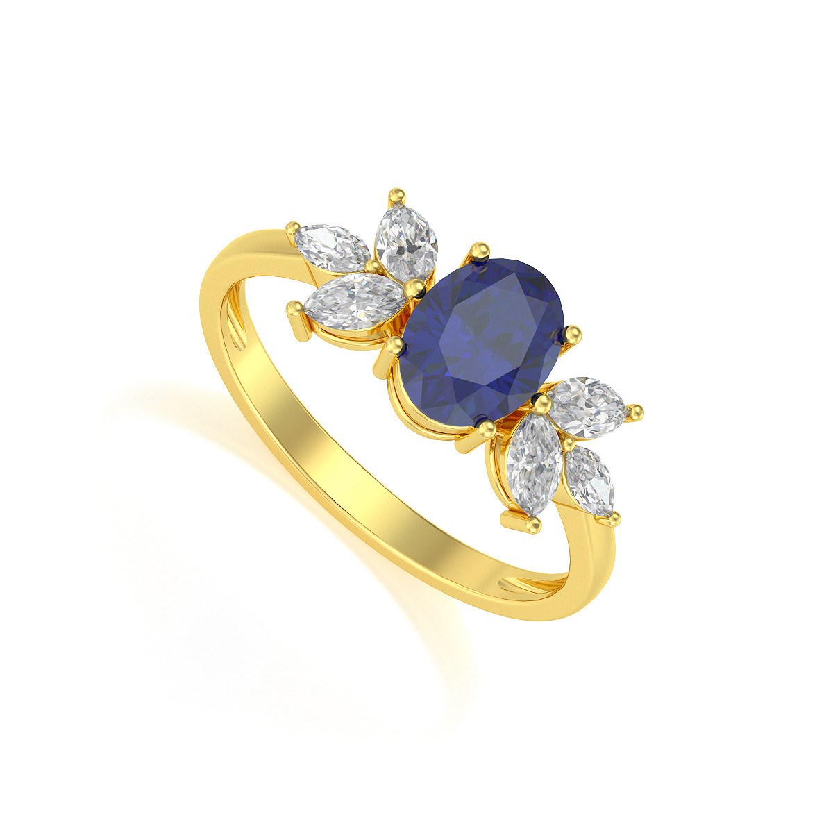 Bague ADEN Or 585 Jaune Saphir et diamants 1.938grs