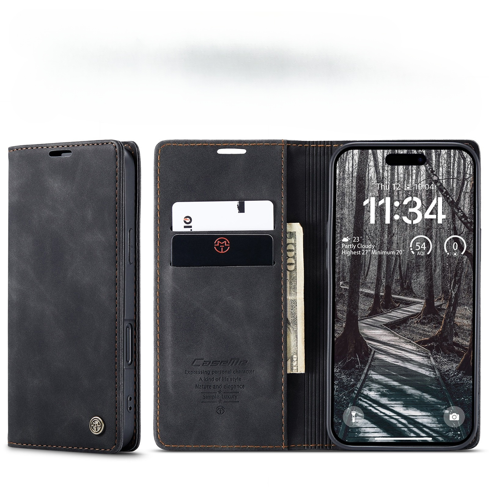 iPhone Air Leder Tasche Flip Wallet Etui mit Kartenfächern - Schwarz