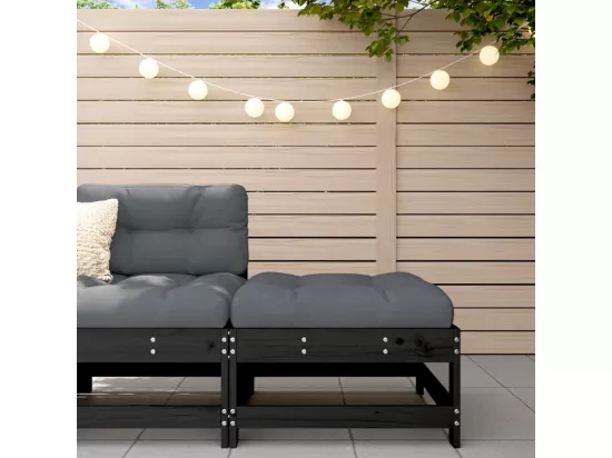 Repose-pied de jardin avec coussin noir bois de pin massif