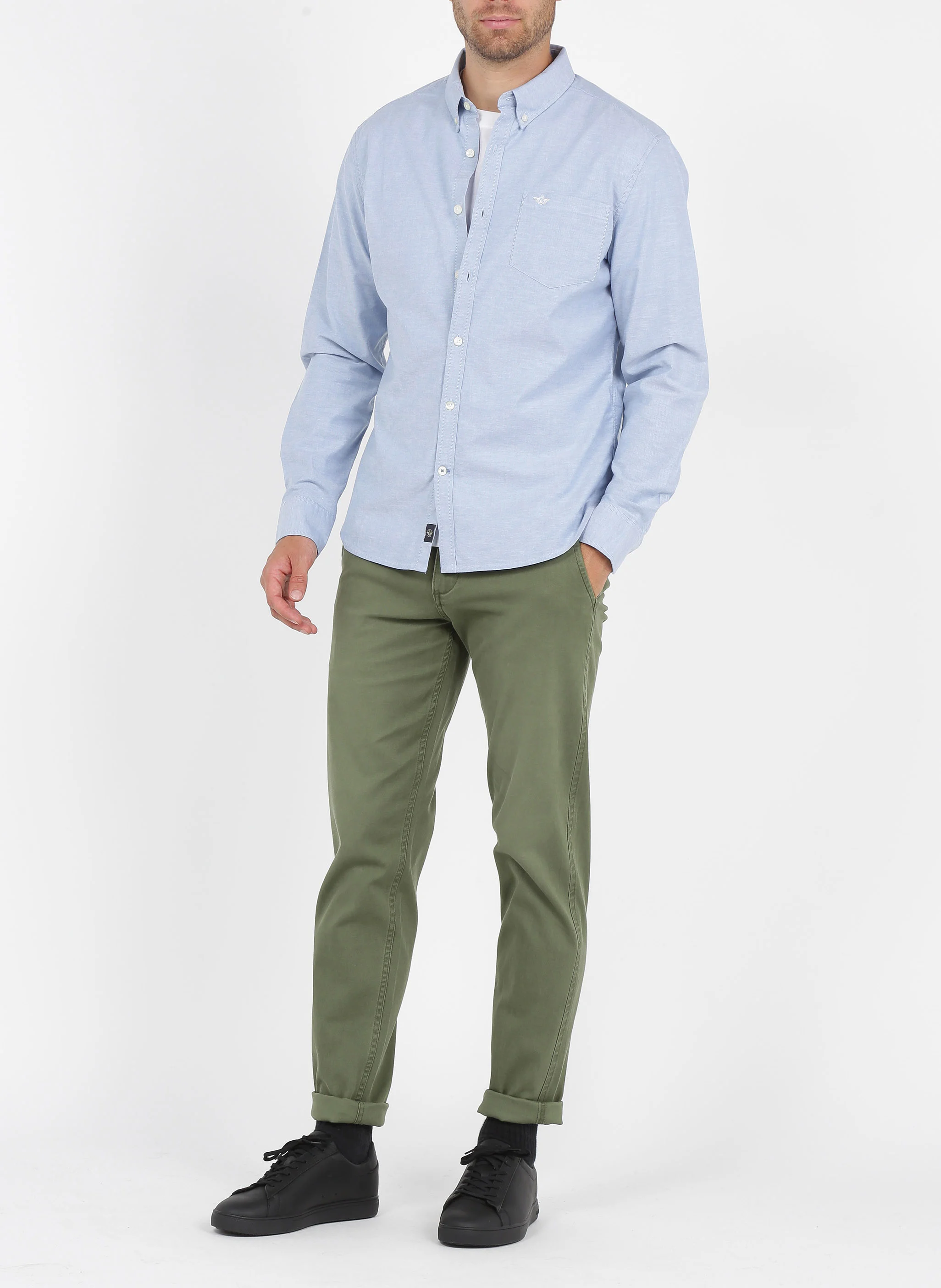 Chemise col américain regular fit en coton mélangé | Bleu