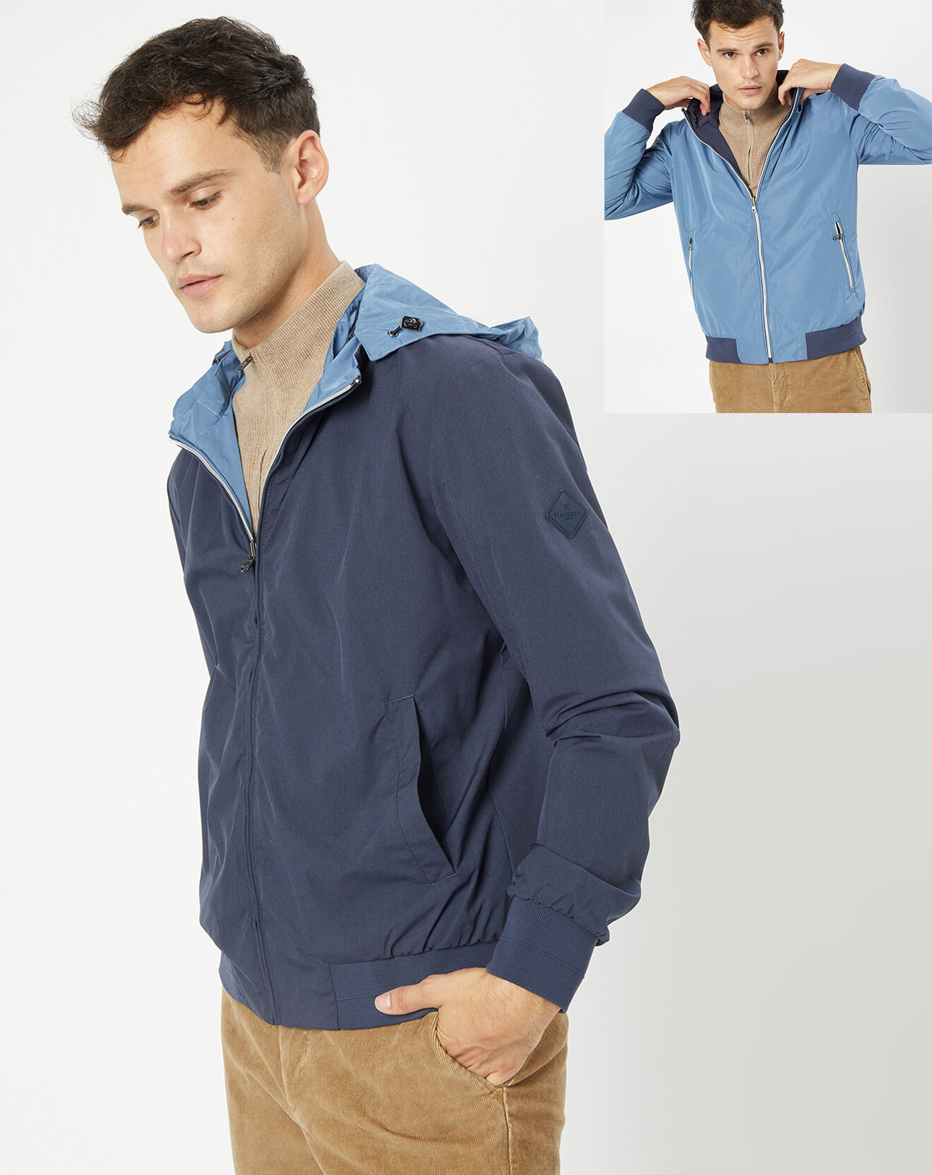 Hackett London Coupe-vent réversible à capuche bleu