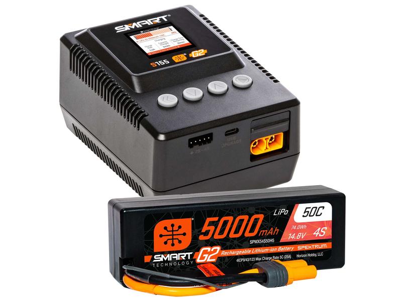 Spektrum Smart Powerstage Car Bundle S155 Ladegerät & G2 4S Smart G2 14.8 V 5000 mAh LiPo Akku mit Ladegerät