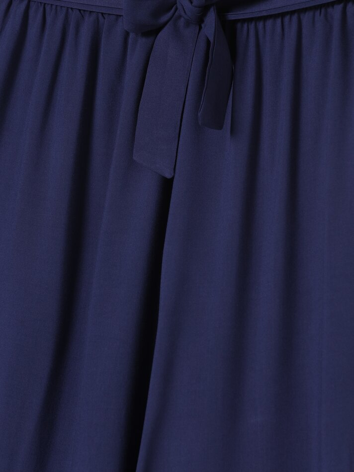Calças fluidas com gravata - Azul-marinho