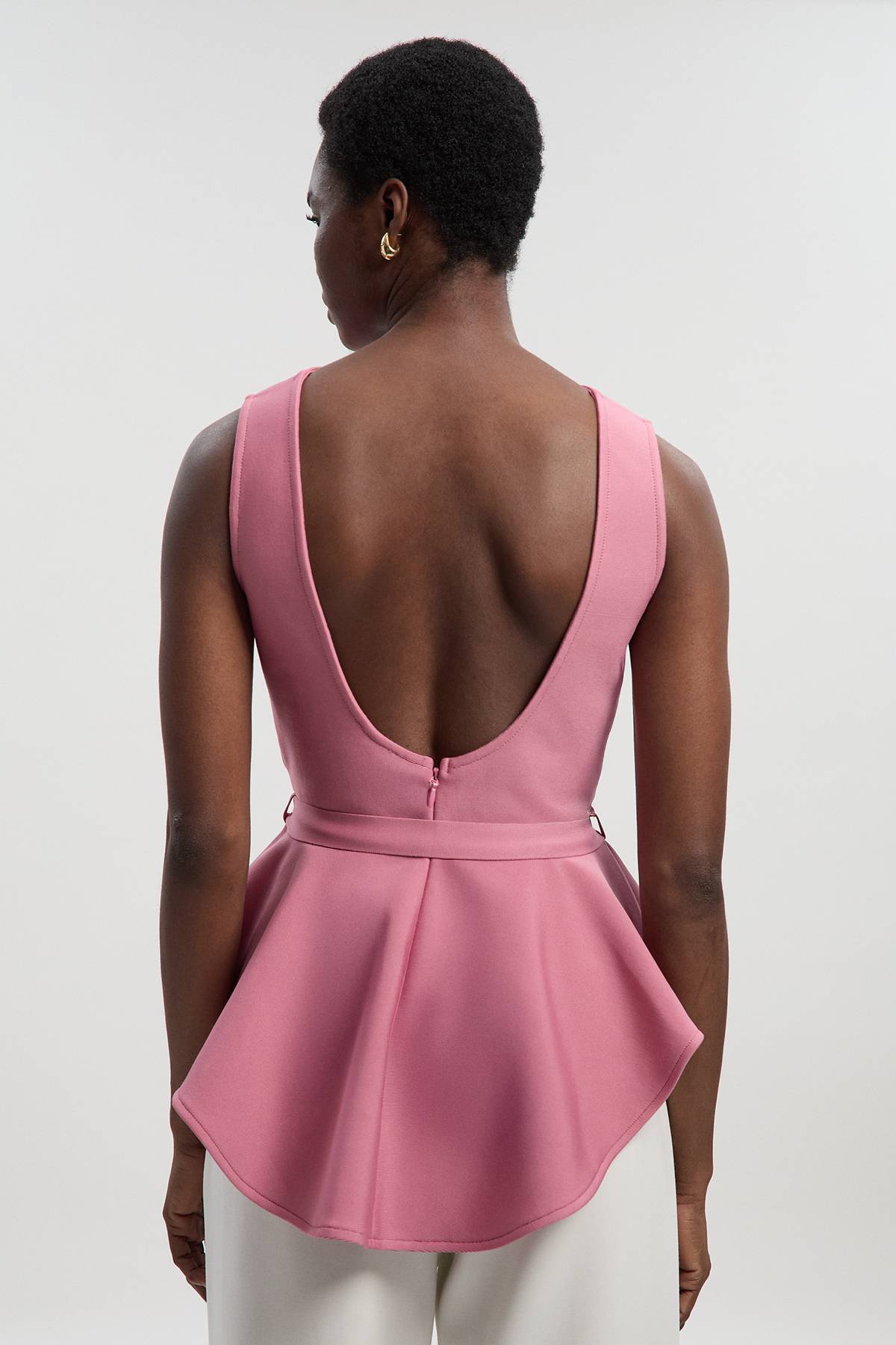KarenMillen Haut en Maille Bandage à Basque Ceinturé Près du Corps