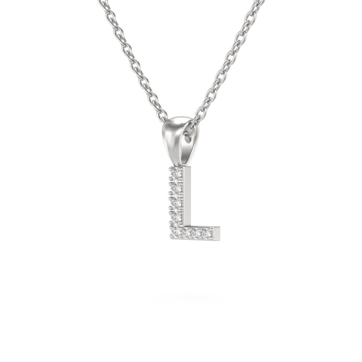 Collier Pendentif ADEN Lettre L Or 750 Blanc Diamant Chaine Or 750 incluse 0.72grs