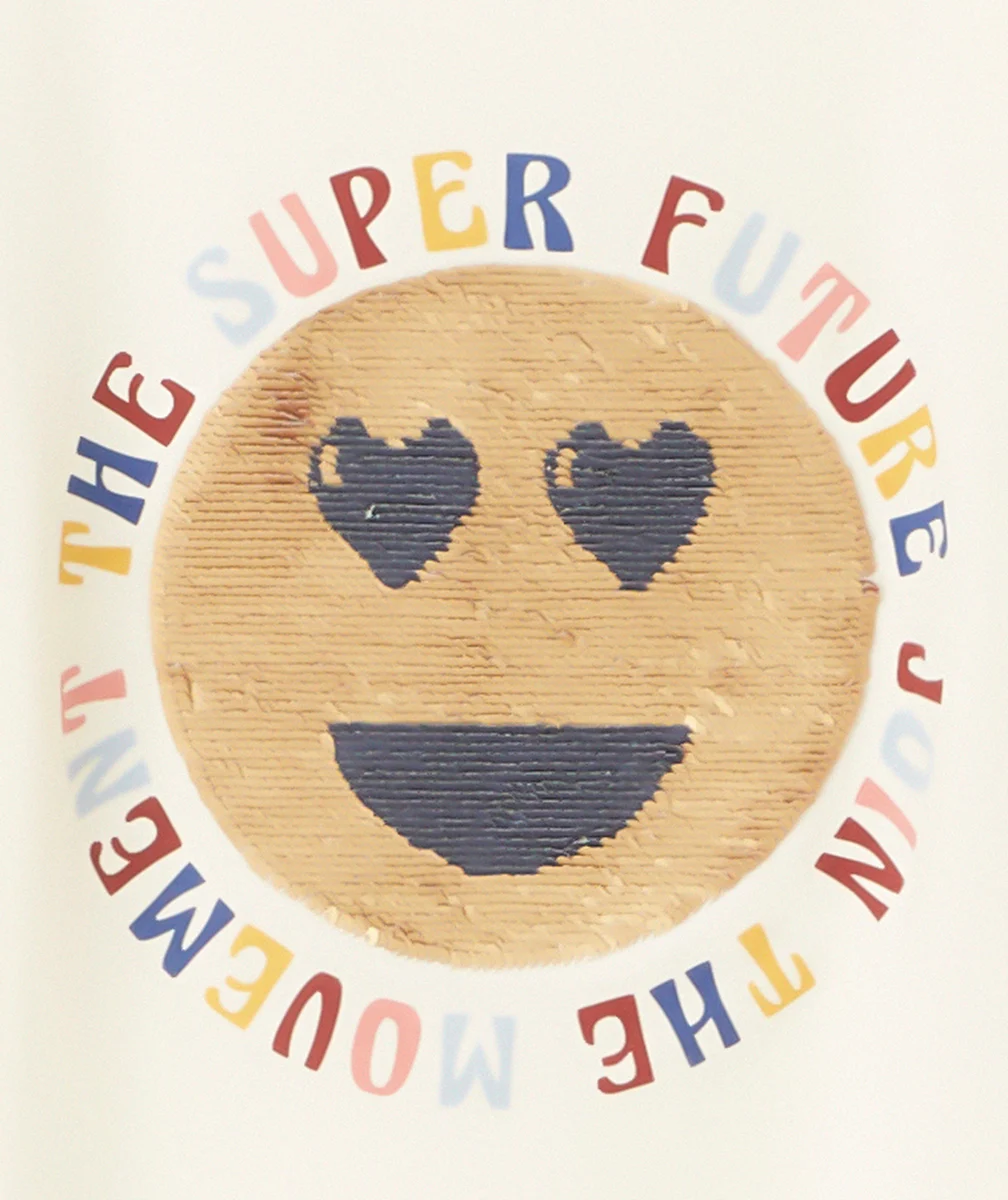 T-SHIRT FILLE EN COTON BIO AVEC SMILEY EN SEQUINS RÉVERSIBLES