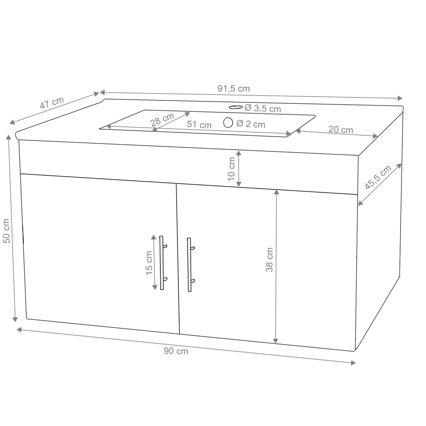 Waschbecken + Unterschrank MCW-D16, Waschbecken Waschtisch, hochglanz 90cm ~ grau