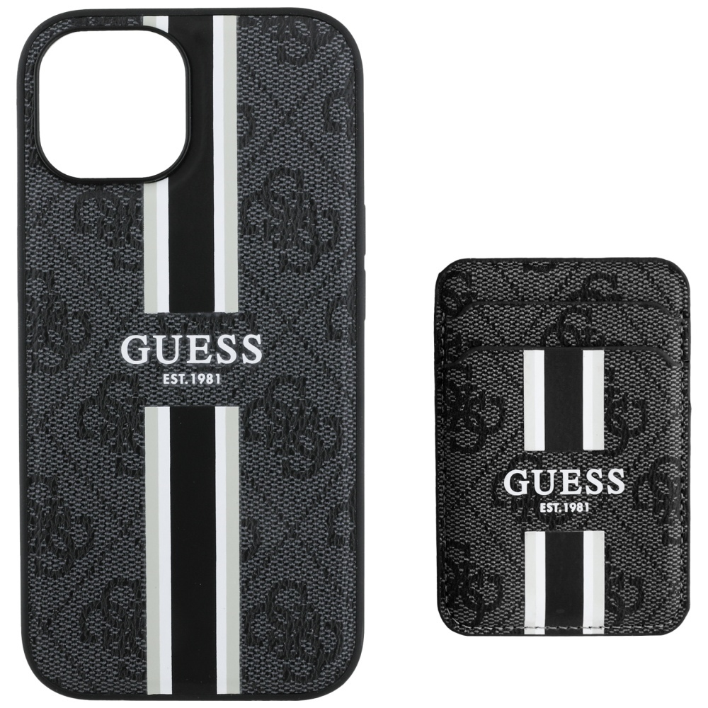 iPhone 15 MagSafe 2in1 Leder Hülle Wallet Case mit Magnetischem Kreditkartenfach 4G Stripes (GUBPHCP15SP4RPSK) - Schwarz