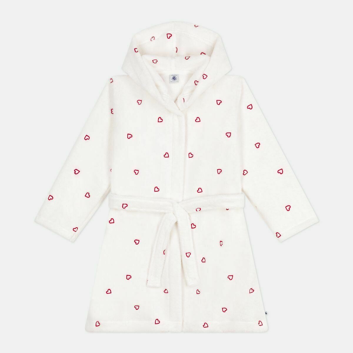 PETIT BATEAU<br>Roupão infantil de algodão felpudo com corações bordados