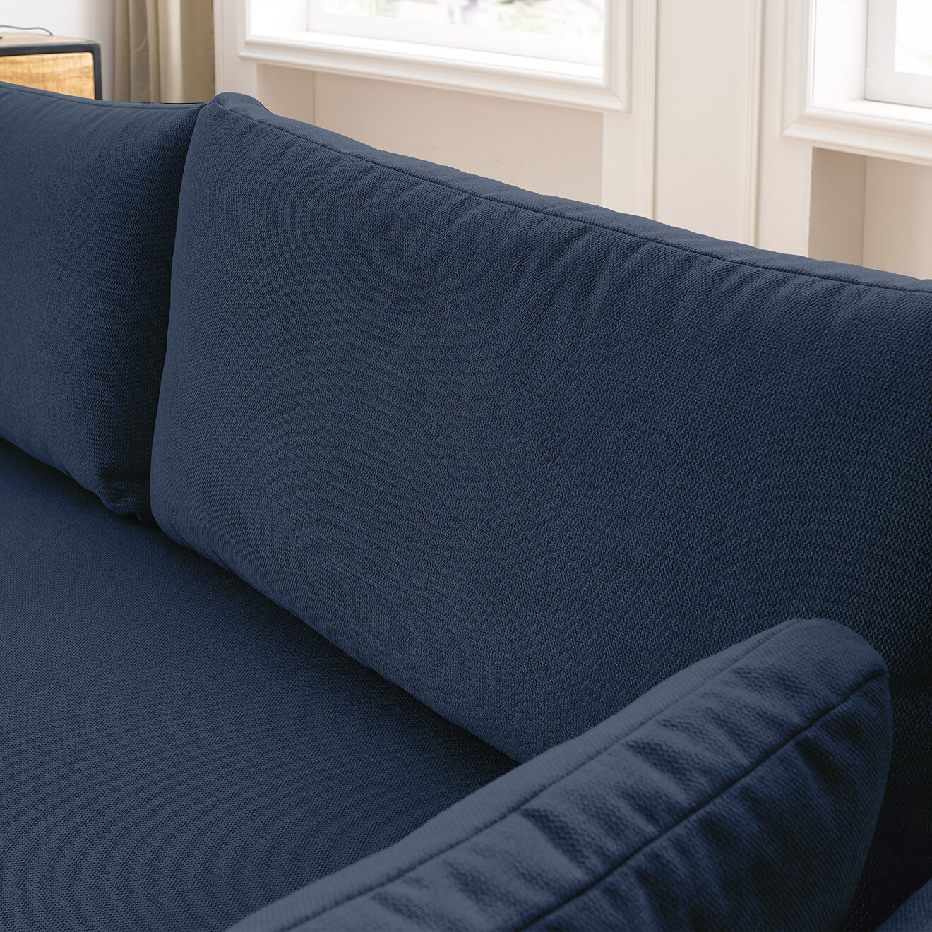 Bobochic Canapé droit convertible coffre marcel tissu lisse bleu foncé - 211x100x86 cm