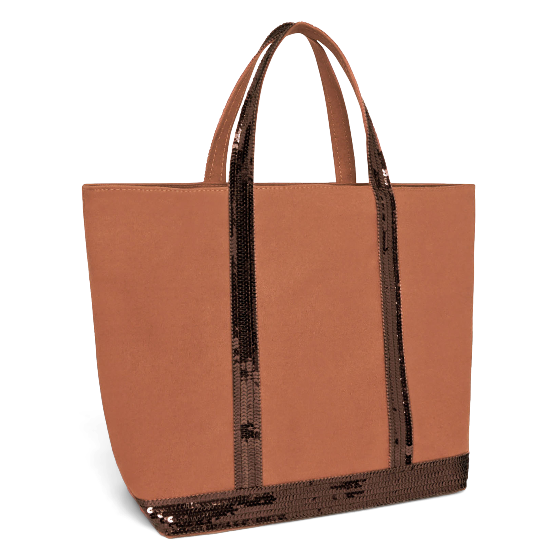 Cabas M à sequins en toile de coton| Marron
