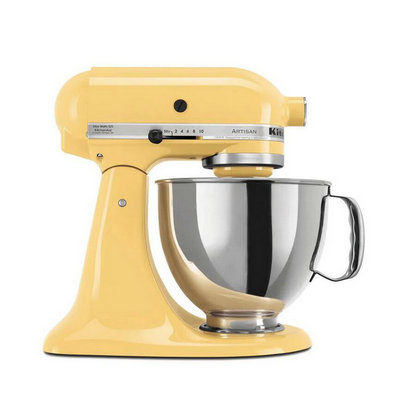Batedeira de pedestal Artisan Majestic Yellow de 5 Qt. com 10 velocidades, batedor plano, batedor de arame e gancho para massa.