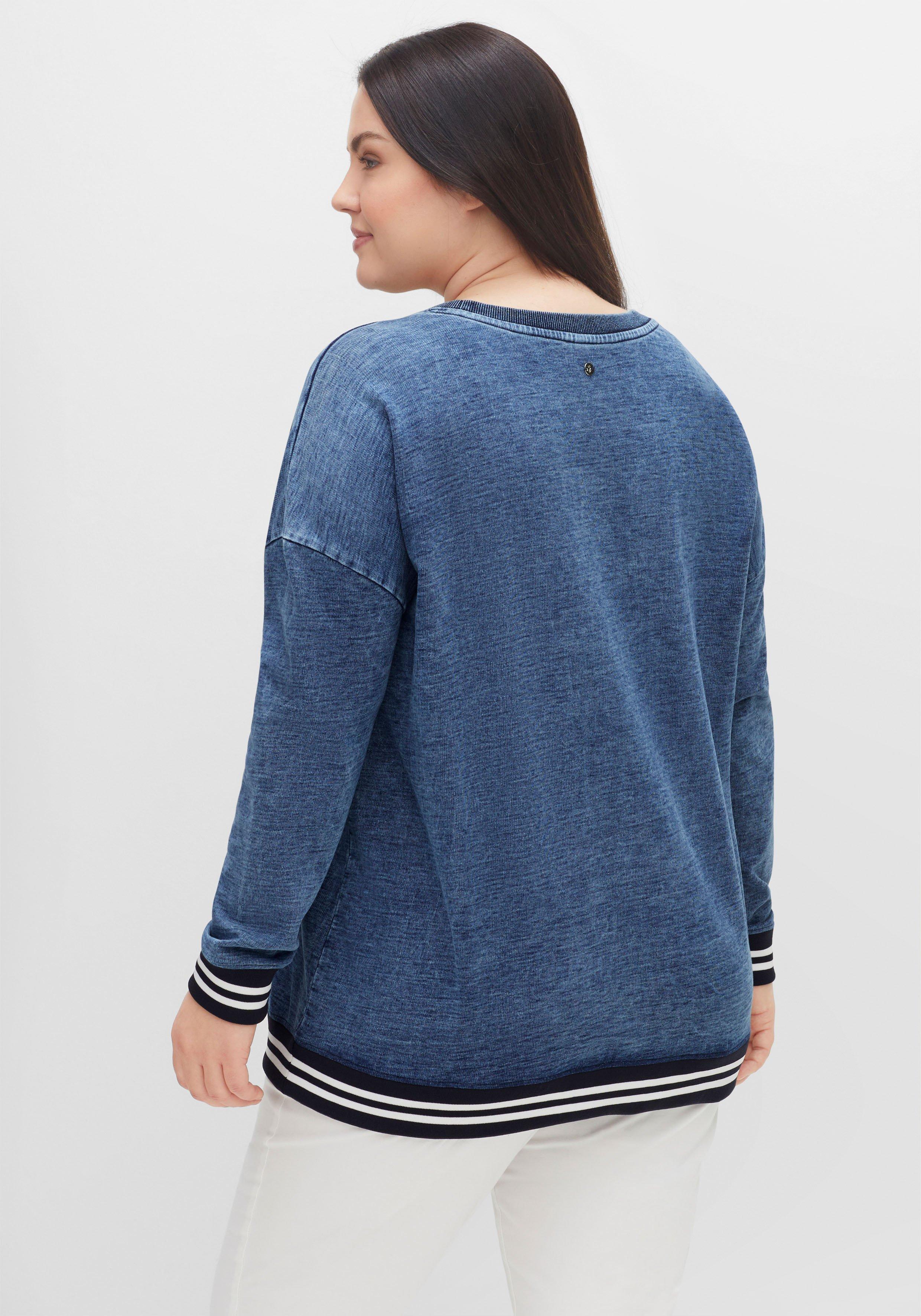 Sweatshirt in Denim-Optik mit Ringelbündchen