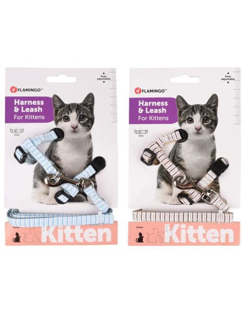 Flamingo Kittenharnas + Lijn Serwan - Kattentuigje - Assorti 16-25cm 10mm