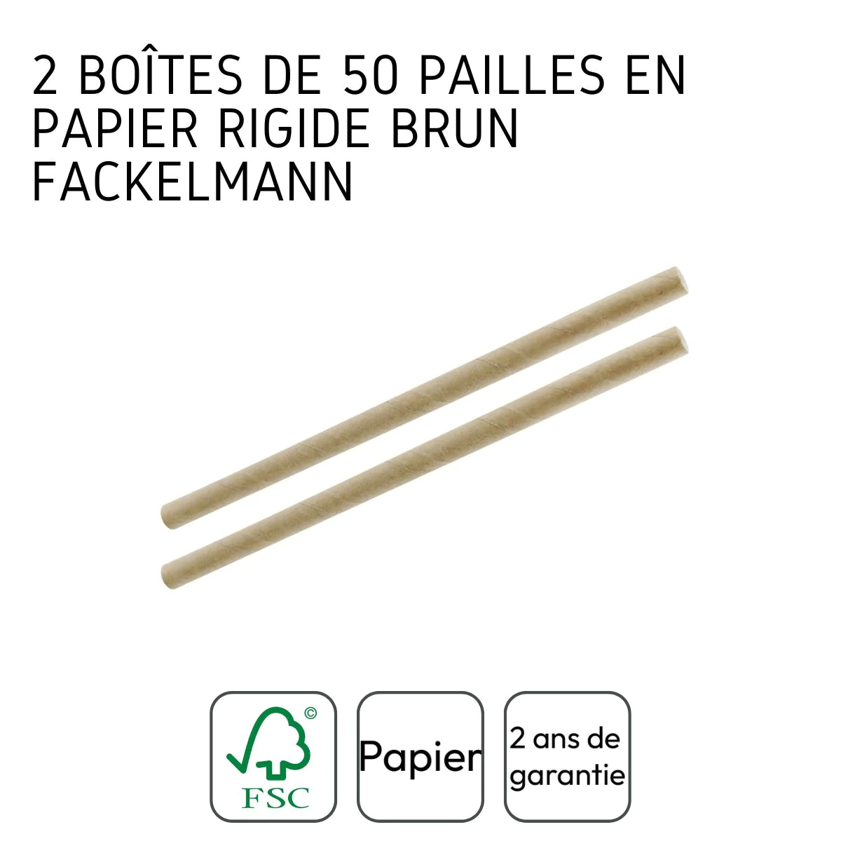 Lot de 2 boites de 50 pailles en papier rigide brun Eco Friendly Facke