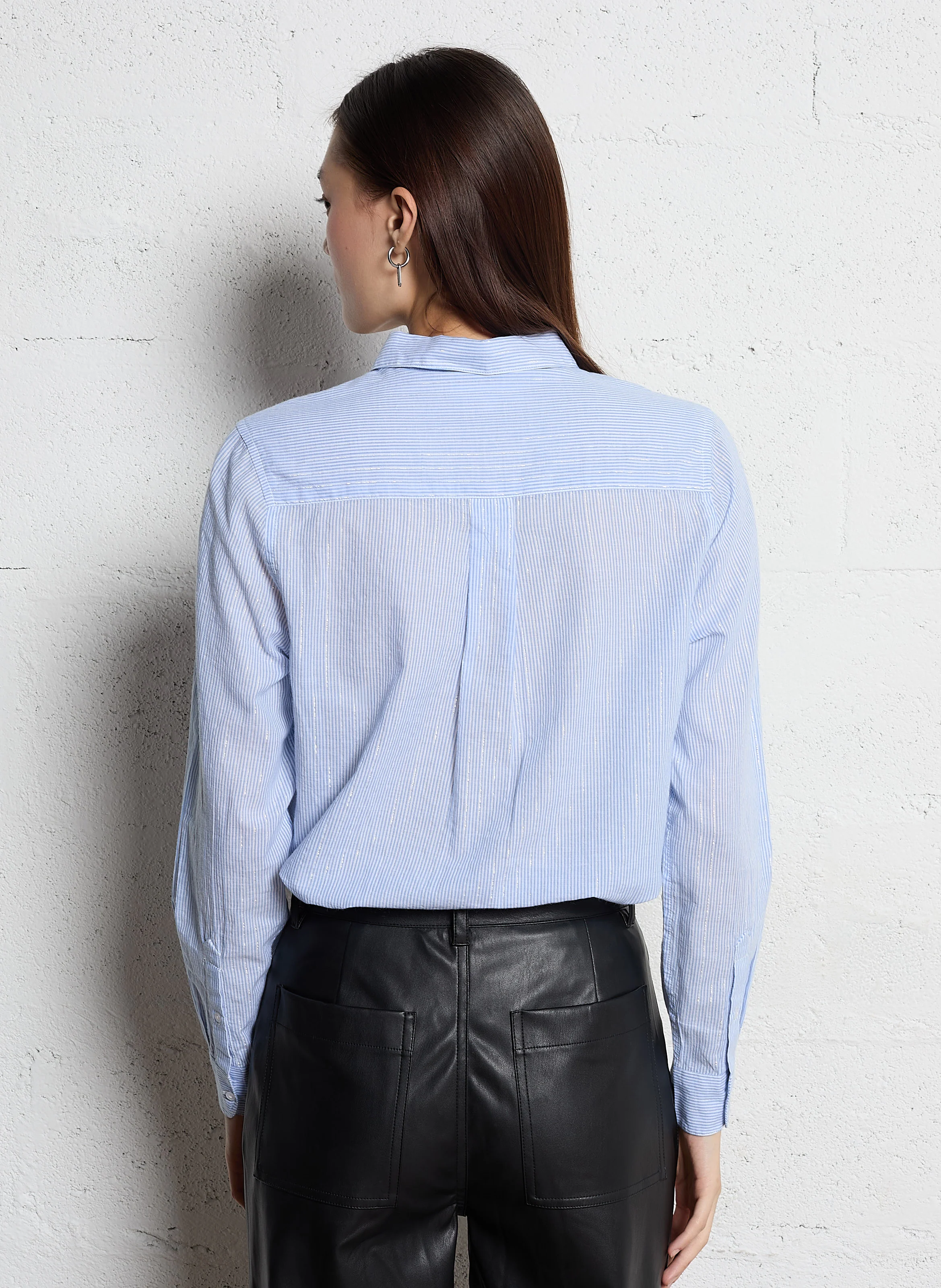 CATIMA - Chemise droite col classique rayée en coton mélangé | Bleu