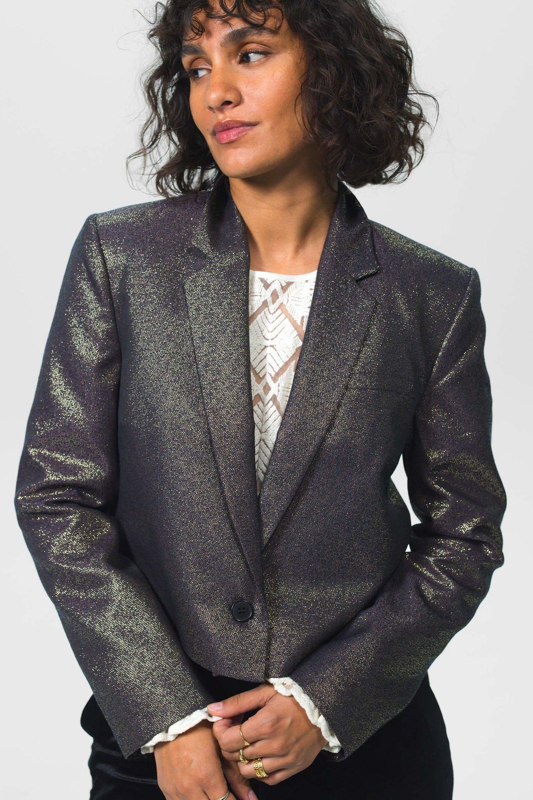 Gouden metallic cropped blazer