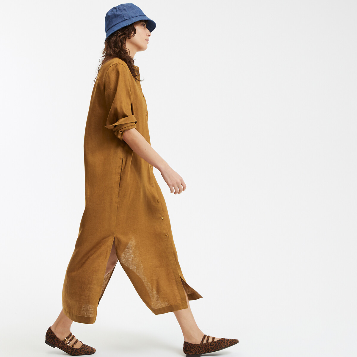 COLEÇÕES LA REDOUTE<br>Vestido longo com mangas compridas, em linho