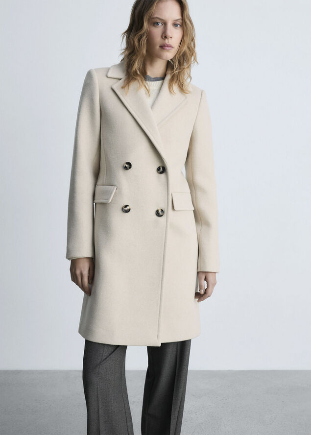 MANGO Double-breasted wool coat Lt pastel grey